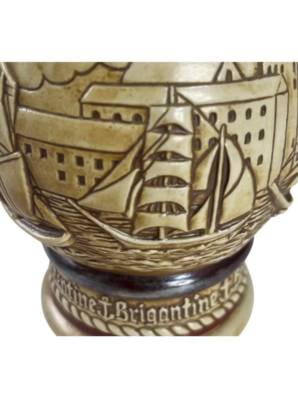 Vintage Avon Ceramic Beer Stein Broken‎ Pewter Lid Nautical Scene 1977